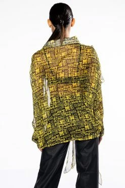 ALL OVER ASYMMETRICAL BUTTONDOWN BLOUSE -AKIRA store all over asymmetrical buttondown blouse yellow multi 7 7