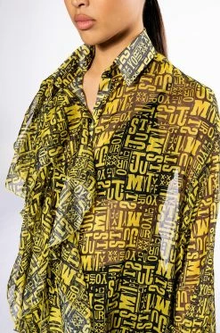 ALL OVER ASYMMETRICAL BUTTONDOWN BLOUSE -AKIRA store all over asymmetrical buttondown blouse yellow multi 8 8