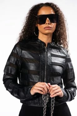 AZALEA WANG NOW AND FOREVER SHEER PANEL MOTO JACKET