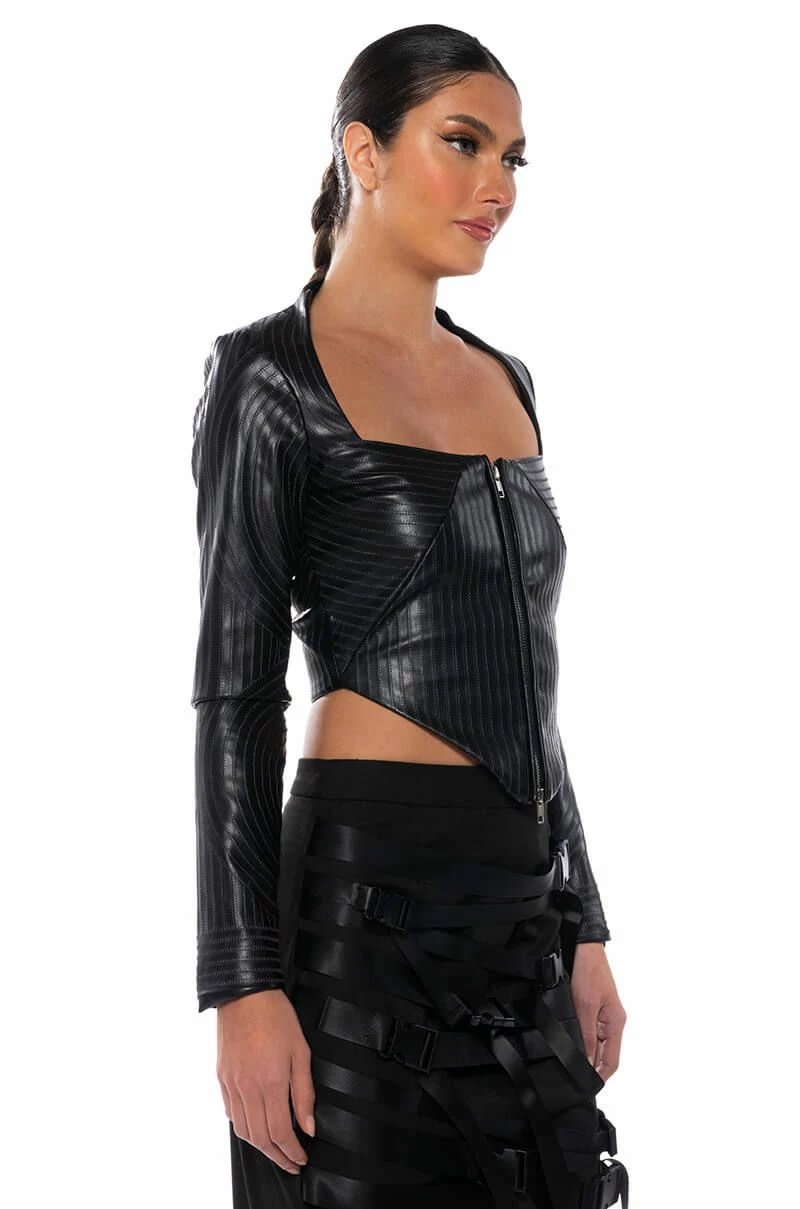 BADDIE FAUX LEATHER SQUARE NECK ZIP FRONT TOP - Image 2