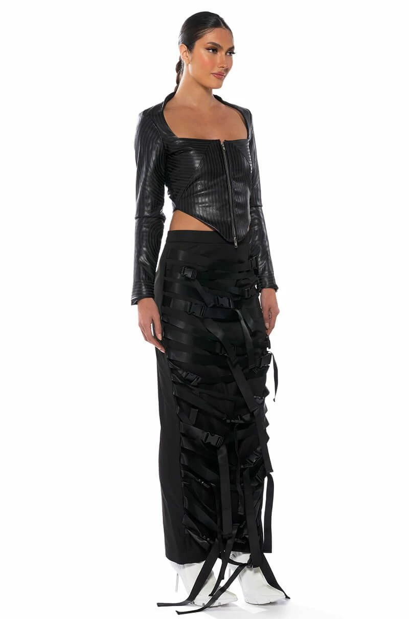BADDIE FAUX LEATHER SQUARE NECK ZIP FRONT TOP - Image 4