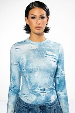 ITS THE DENIM FOR ME MOCK NECK TOP