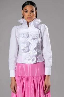 CALISTA STATEMENT RUFFLE COLLAR BUTTON DOWN BLOUSE -AKIRA store calista statement ruffle collar button down blouse white 4 4