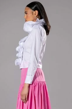 CALISTA STATEMENT RUFFLE COLLAR BUTTON DOWN BLOUSE -AKIRA store calista statement ruffle collar button down blouse white 5 5