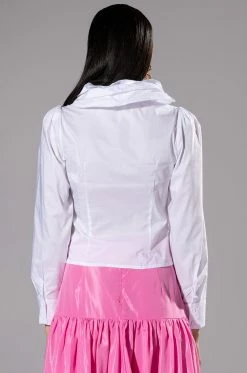 CALISTA STATEMENT RUFFLE COLLAR BUTTON DOWN BLOUSE -AKIRA store calista statement ruffle collar button down blouse white 6 6