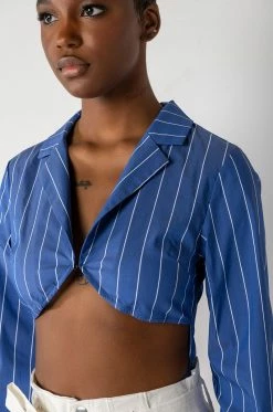 CIRCLE BACK COLLARED BODYSUIT -AKIRA store circle back collared bodysuit blue multi 6 6