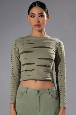 COME AROUND DISTRESSED LONG SLEEVE TOP