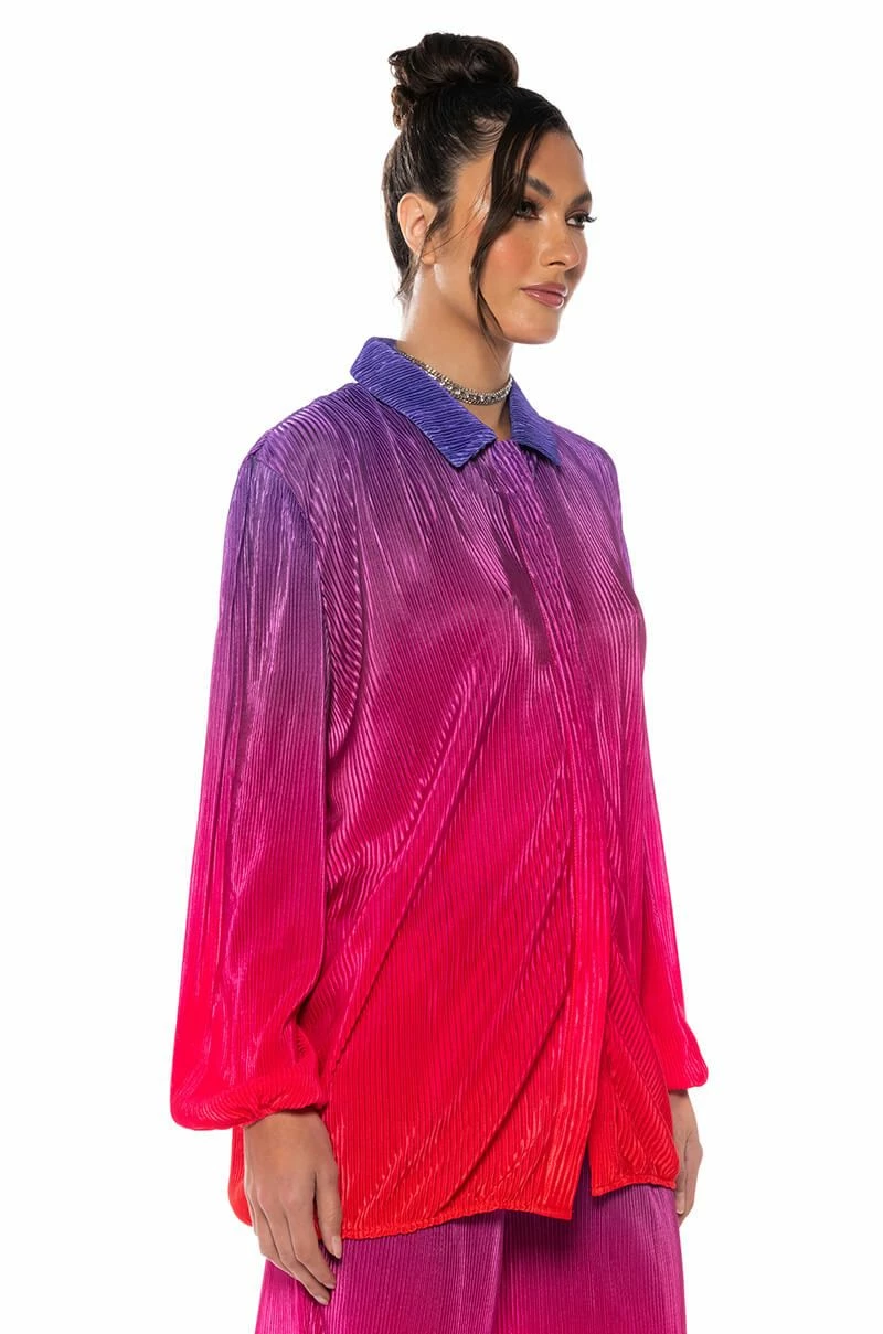 DAY TO NIGHT PLEATED SATIN BUTTON DOWN IN RED MULTI 2 DAY TO NIGHT PLEATED SATIN BUTTON DOWN IN RED MULTI - Image 2