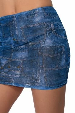 DIFFERENT THAN YOU DENIM PRINT MESH MINI SKIRT -AKIRA store different than you denim print mesh mini skirt blue multi 9 9