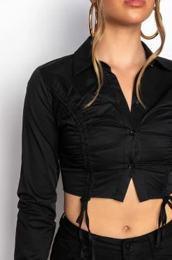 ELENA RUCHED PUFF SLEEVE BLOUSE -AKIRA store elena ruched puff sleeve blouse black 8 8
