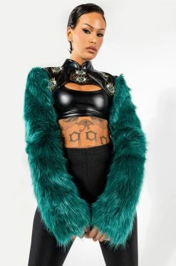 EYE OF THE BEHOLDER FAUX FUR LONG SLEEVE CROP TOP