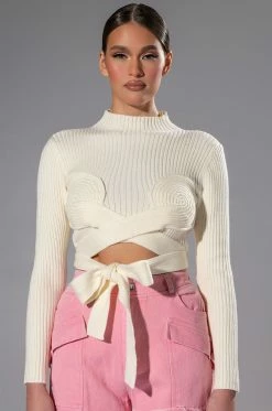 EYES UP HERE WRAP DETAIL LONG SLEEVE SWEATER