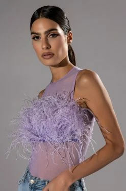 HAPPILY EVER AFTER SLEEVELESS FEATHER TOP IN LIGHT PURPLE
