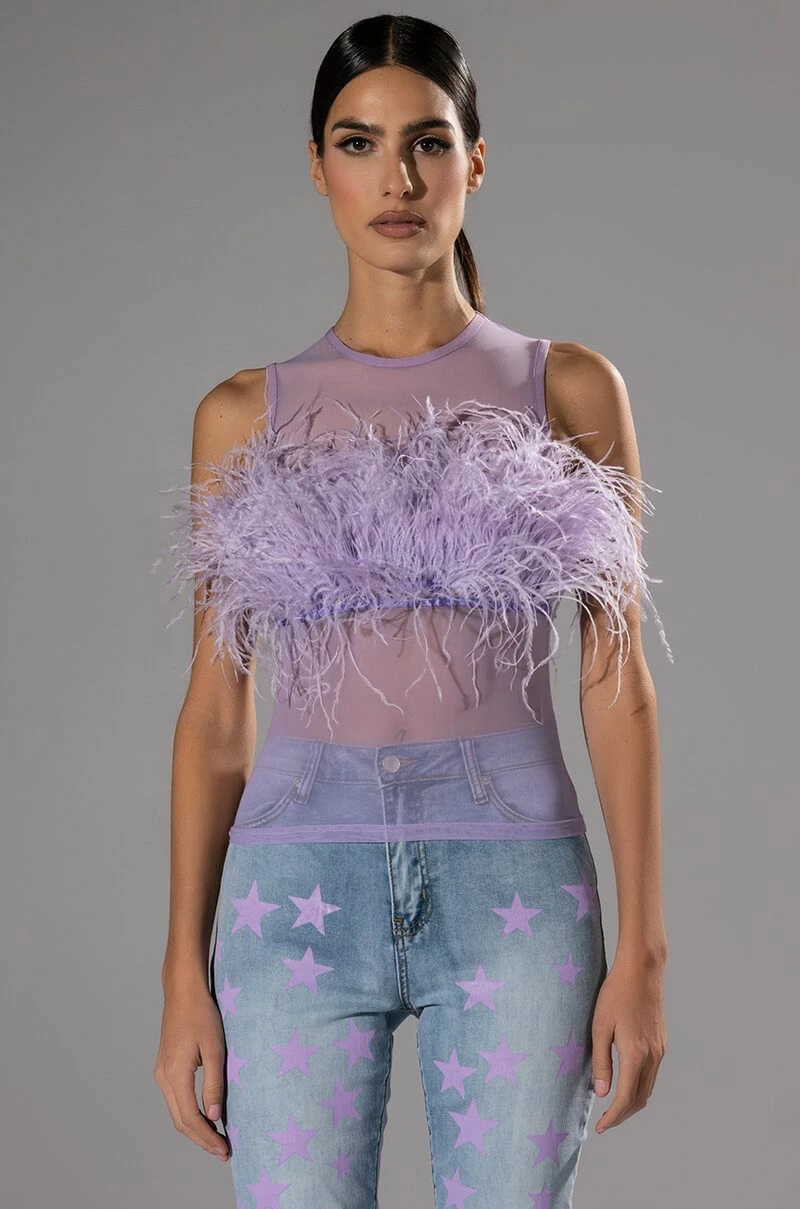HAPPILY EVER AFTER SLEEVELESS FEATHER TOP IN LIGHT PURPLE - Image 3