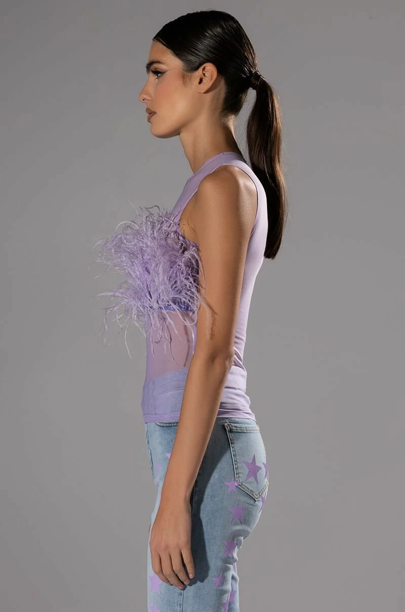 HAPPILY EVER AFTER SLEEVELESS FEATHER TOP IN LIGHT PURPLE - Image 4