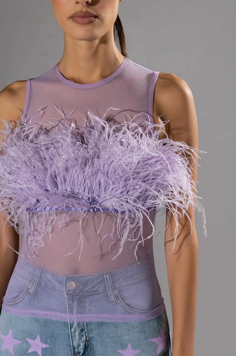 HAPPILY EVER AFTER SLEEVELESS FEATHER TOP IN LIGHT PURPLE - Image 6