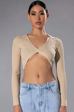 HAZEL COLLARED V NECK LONG SLEEVE SWEATER