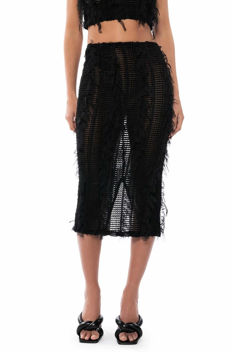 ITS A WRAP MACRAME MESH BODYCON MIDI SKIRT