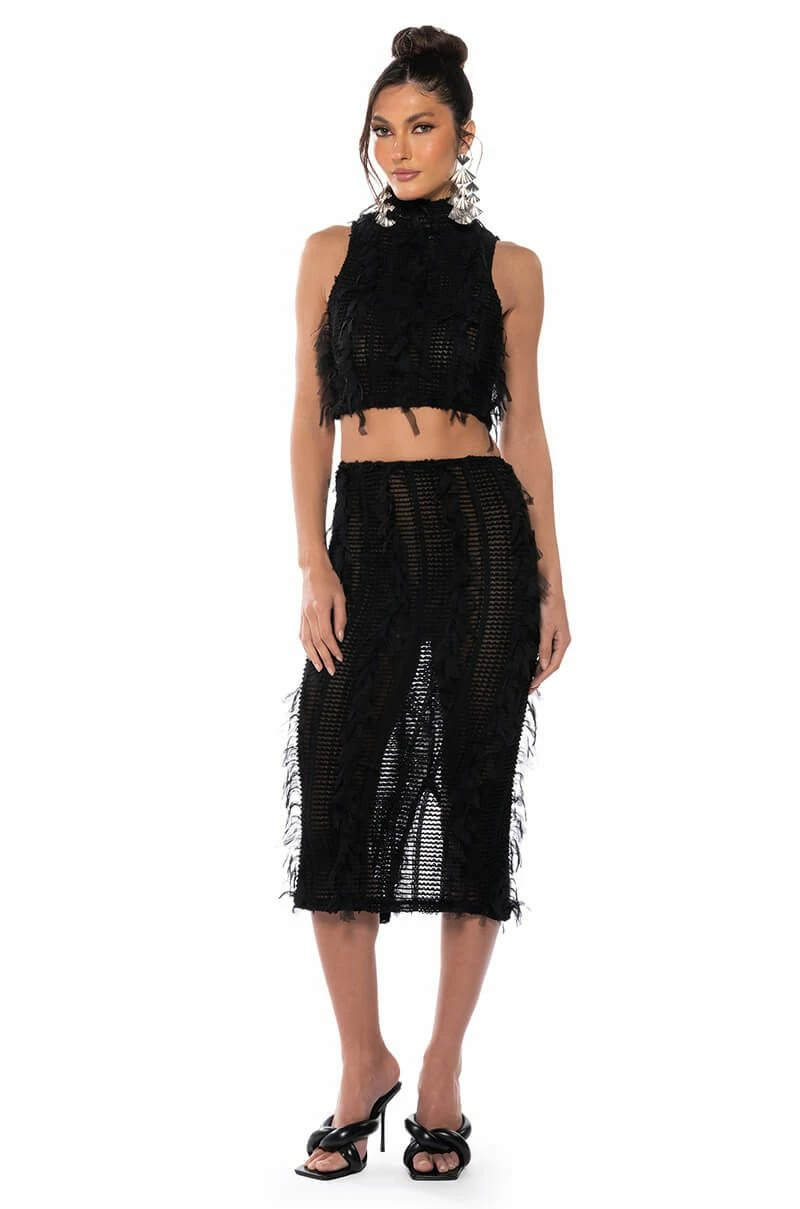 ITS A WRAP MACRAME MESH BODYCON MIDI SKIRT - Image 3