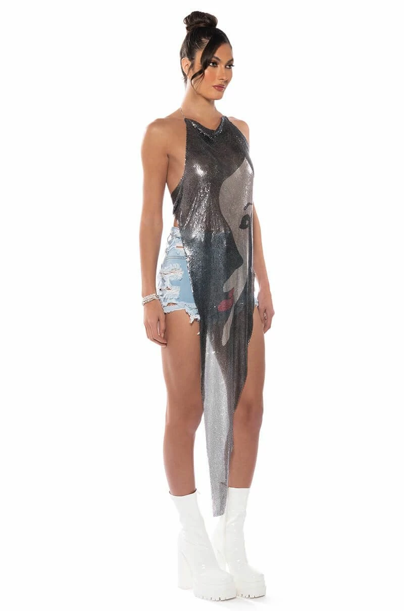 JUST ONE LOOK ASYMMETRICAL HIGH SHINE CHAINMAIL TOP - Image 2