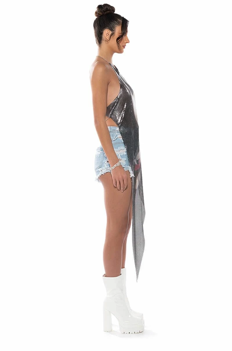 JUST ONE LOOK ASYMMETRICAL HIGH SHINE CHAINMAIL TOP - Image 4