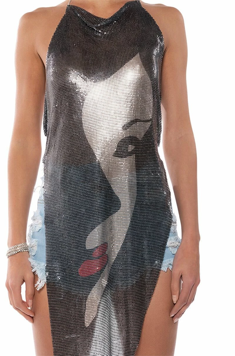 JUST ONE LOOK ASYMMETRICAL HIGH SHINE CHAINMAIL TOP - Image 6