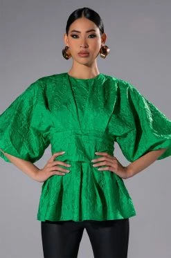 LADIES WHO LUNCH HIGH NECK STATEMENT SLEEVE BLOUSE