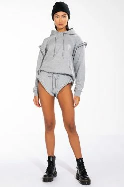 LAZY DAYZ RUFFLE DETAIL BOOTY SHORT -AKIRA store lazy dayz ruffle detail booty short heather grey 3 3