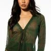 LIVIN ON A PRAYER TIE FRONT MESH BLOUSE