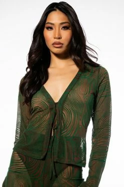 LIVIN ON A PRAYER TIE FRONT MESH BLOUSE