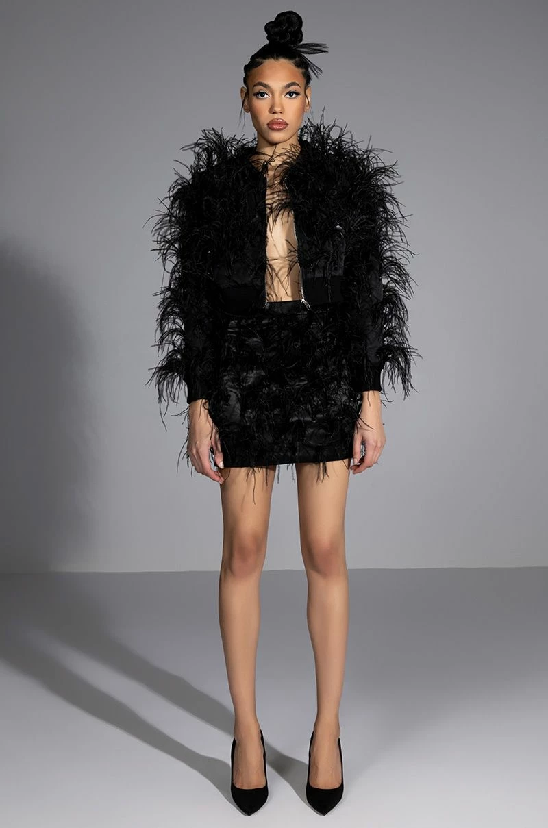 LIVING IT UP SATIN AND SPIKES FEATHER MINI SKIRT - Image 3