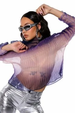 MAEVE PLEATED SEE THROUGH LONG SLEEVE TOP