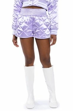 NO CAP QUILTED SATIN DOLPHIN SHORTS IN LILAC