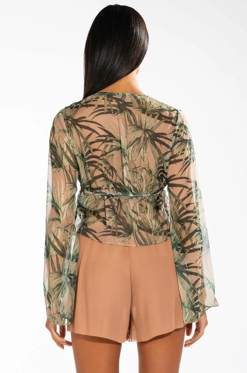 ONE WITH NATURE LONG SLEEVE TIE FRONT CHIFFON BLOUSE - Image 5