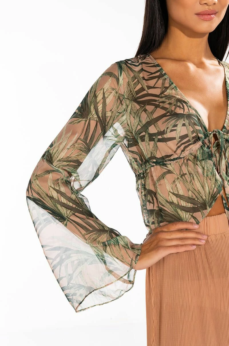 ONE WITH NATURE LONG SLEEVE TIE FRONT CHIFFON BLOUSE - Image 6