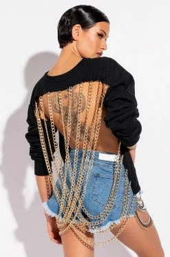 OPEN BACK CHAIN DETAIL SWEATSHIRT