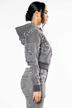 PATCH DETAIL SOFT DENIM HOODIE 12 PATCH DETAIL SOFT DENIM HOODIE -AKIRA store patch detail soft denim hoodie grey 5 5