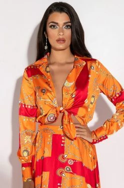 PLACES TO BE TIE FRONT SATIN BODYSUIT