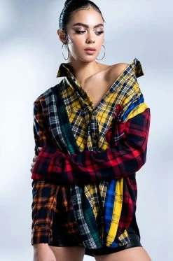 PLAID OBSESSION LONG SLEEVE BLOUSE