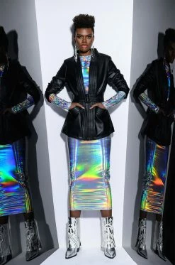 SHES A TEN BELTED FAUX LEATHER MOTO BLAZER