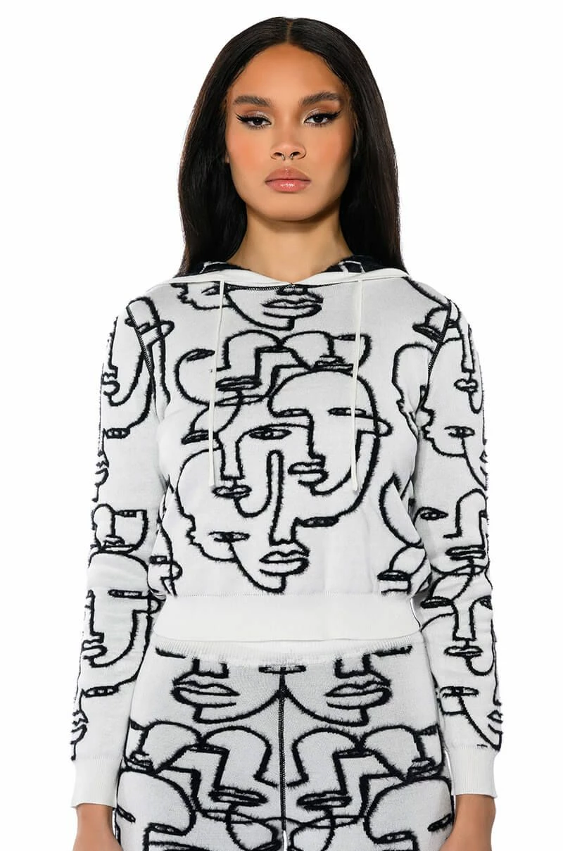 SHE'S GIVING ART REVERSIBLE LONG SLEEVE HOODED SWEATER