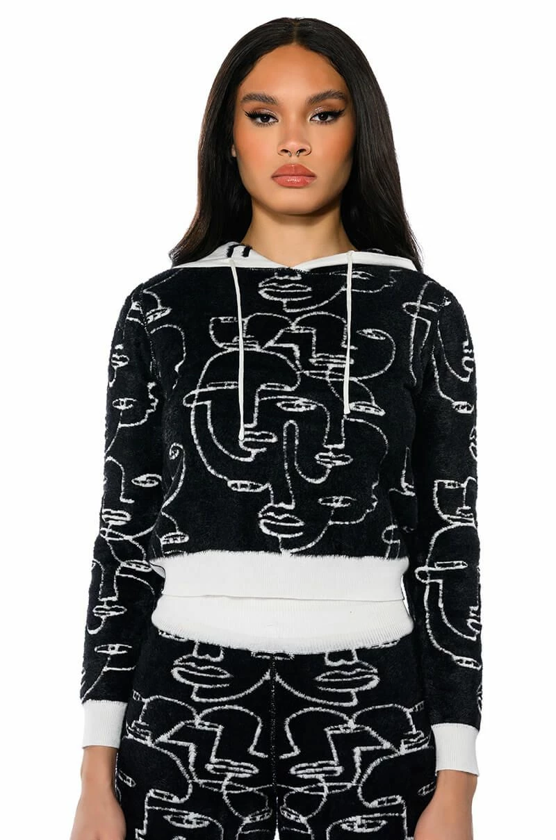 SHE'S GIVING ART REVERSIBLE LONG SLEEVE HOODED SWEATER - Image 2