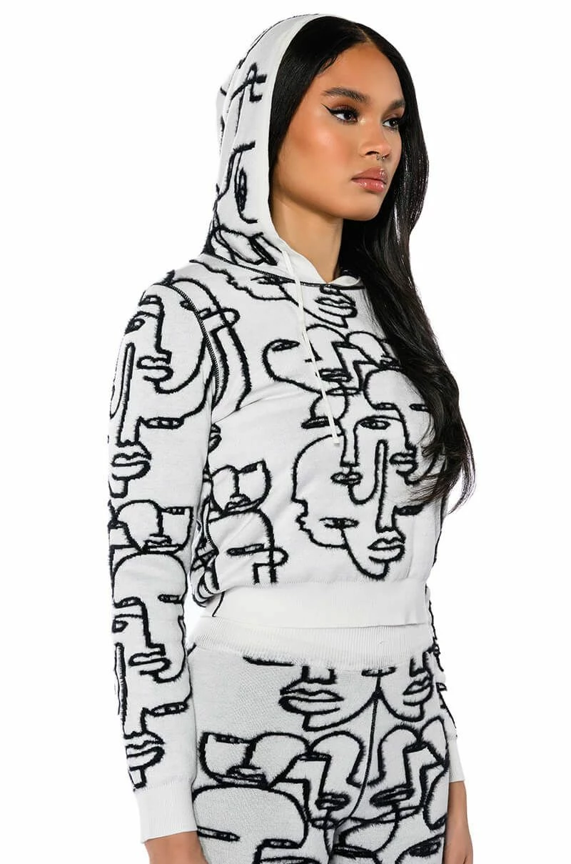 SHE'S GIVING ART REVERSIBLE LONG SLEEVE HOODED SWEATER - Image 3