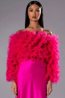 SOUND OFF TULLE RUFFLE LONG SLEEVE CROP BLOUSE