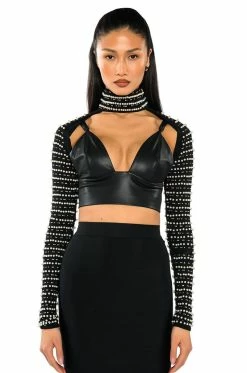 STELLA BEADED ULTRA CROP TURTLENECK LAYERING TOP