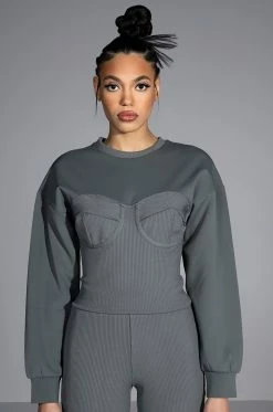 TATUM STRUCTURED FIT CREWNECK CORSET SWEATSHIRT