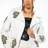THANK GOD FOR ME RHINESTONE EMBELLISHED PU MOTO JACKET