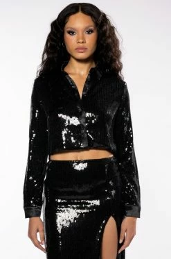 THE SHINE CROPPED SEQUIN LONG SLEEVE BLOUSE