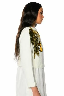 TIGER BABY CREW NECK LONG SLEEVE SWEATER -AKIRA store tiger baby crew neck long sleeve sweater ivory multi 5 5
