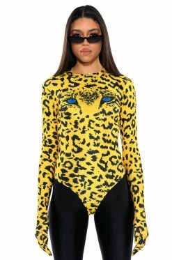 WILD THOUGHTS CHEETAH PRINT BODYSUIT WITH GLOVE